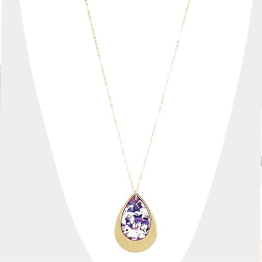 Marble Accented & Gold Teardrop Pendant Necklace & Earrings Set